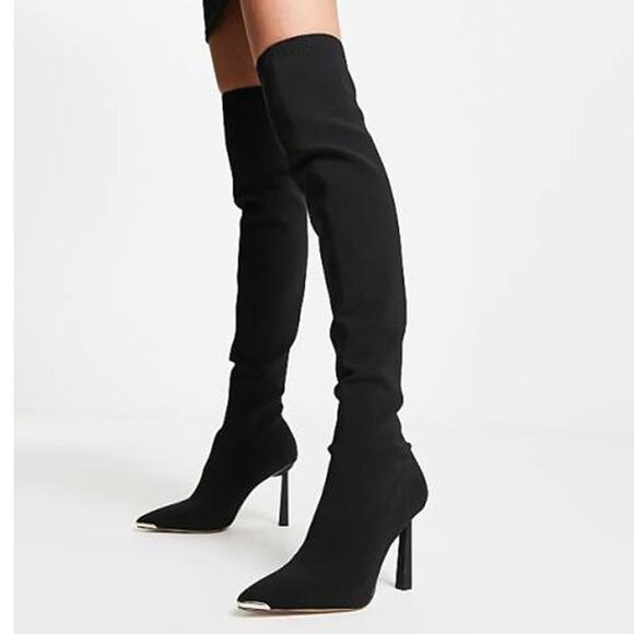 ALDO Crulla over-the-knee boots in black stretch knit 7.5 thigh high sock boots - Picture 1 of 6